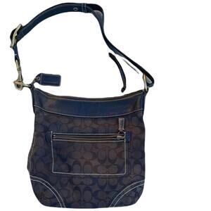 Coach #10403 purse black signature logo jacquard bronze hardware